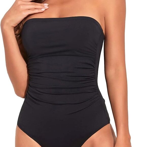 Women Black Tummy Control Strapless One Piece Swimsuit M - Picture 1 of 6